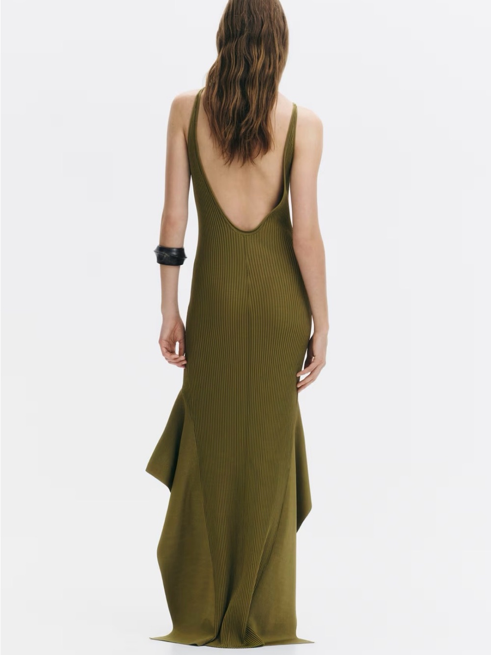 H&M EDITION,NWT OLIVE GREEN FLOUNCED KNIT DRESS SIZE SMALL - Picture 4 of 7